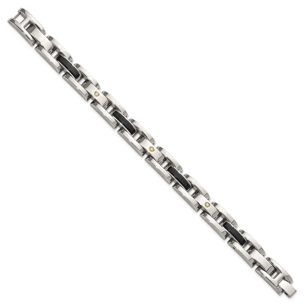 Men's Polished Diamond Stainless Steel Link Bracelet 11mm