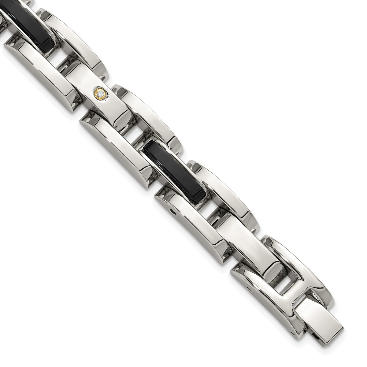 Men's Diamond & Onyx Link Bracelet in 14K White Gold (1/20 ct. tw.), 8.2 Inch - Sophia Jewelers Main image