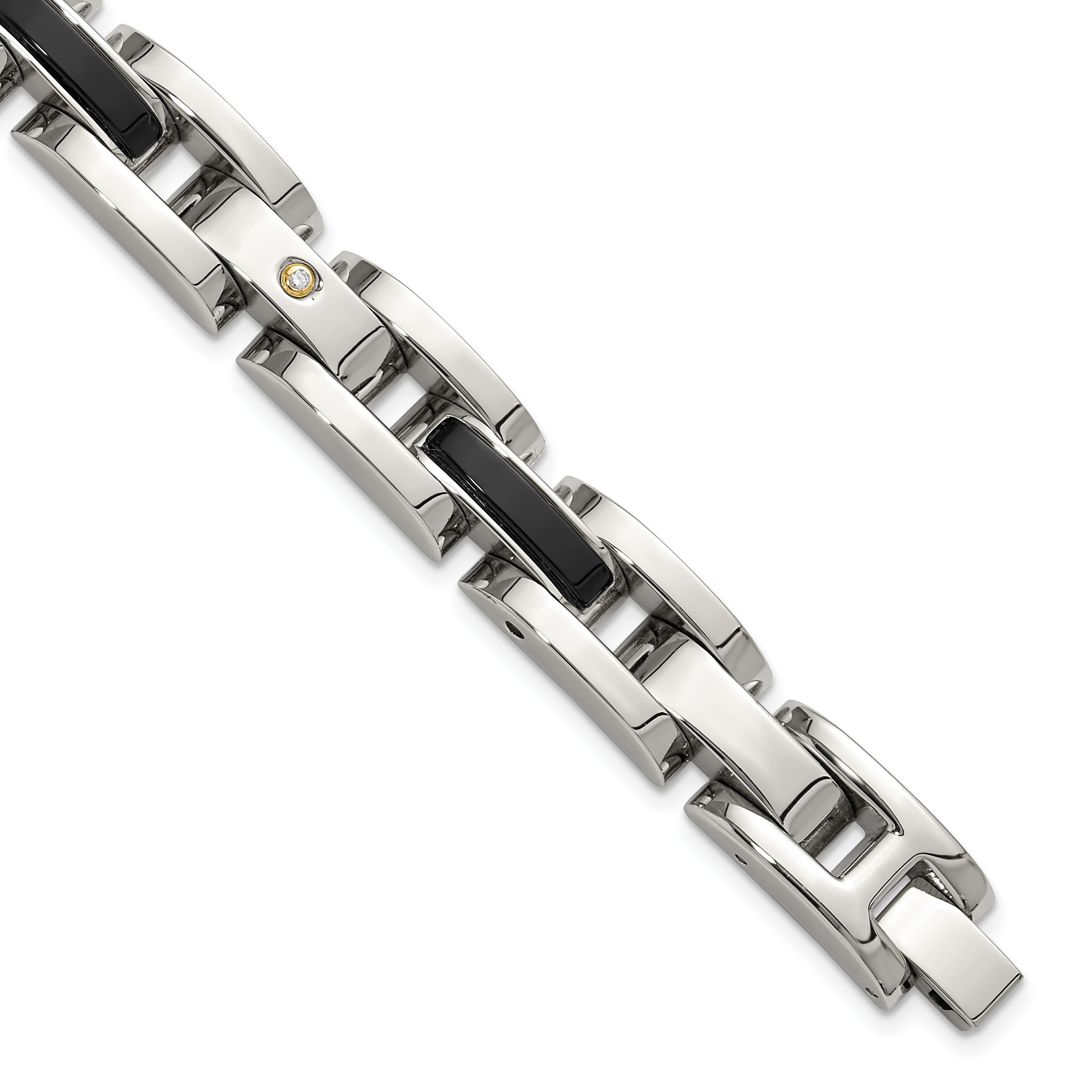 Men's Polished Diamond Stainless Steel Link Bracelet 11mm Main image