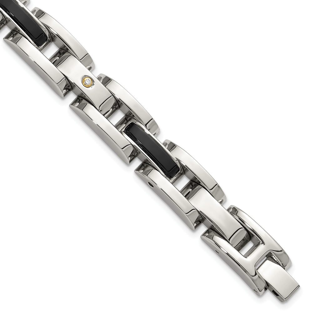 Men's Polished Diamond Stainless Steel Link Bracelet 11mm