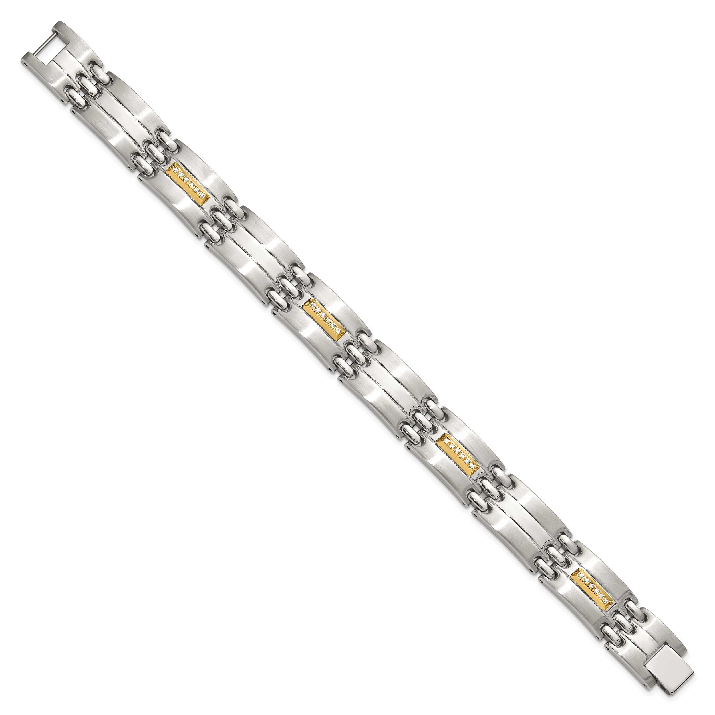 Men's Brushed and Polished Diamond Stainless Steel Link Bracelet 13.6mm Secondary image