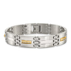 Men's Brushed and Polished Diamond Stainless Steel Link Bracelet 13.6mm