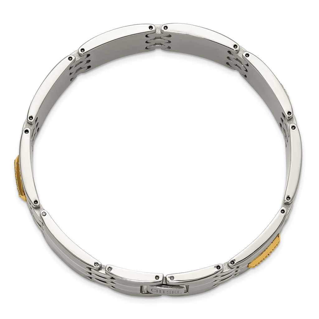 Men's Brushed and Polished Diamond Stainless Steel Link Bracelet 13.6mm