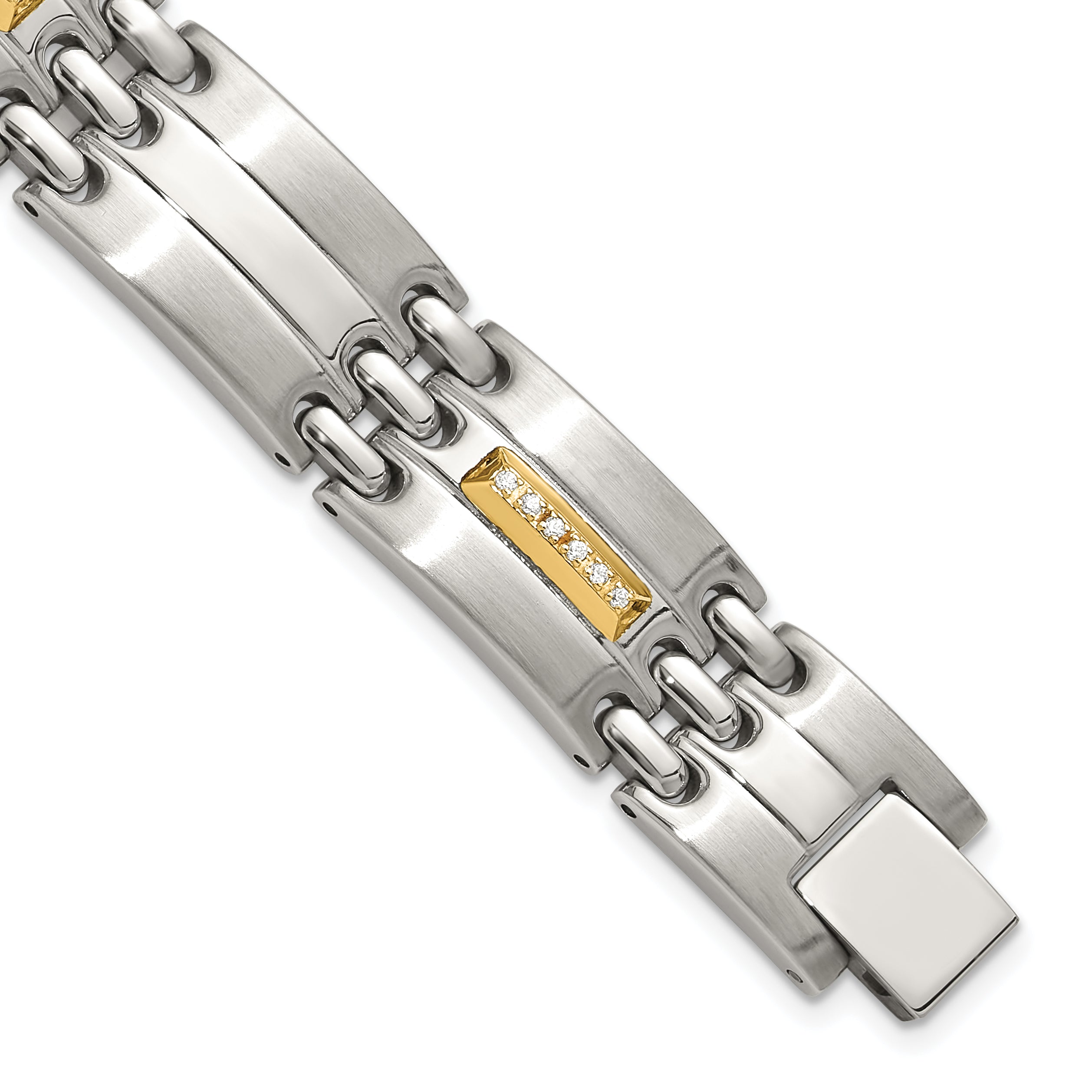 Men's Brushed and Polished Diamond Stainless Steel Link Bracelet 13.6mm
