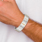 Men's Polished Textured Stainless Steel 14K Gold Accent Link Bracelet 18mm