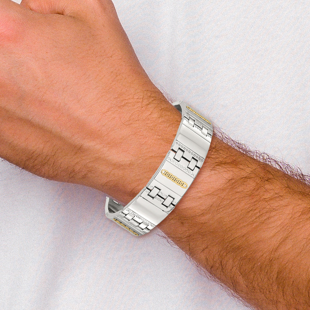 Men's Polished Textured Stainless Steel 14K Gold Accent Link Bracelet 18mm