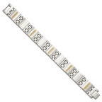 Men's Polished Textured Stainless Steel 14K Gold Accent Link Bracelet 18mm