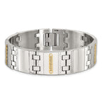 Men's Polished Textured Stainless Steel 14K Gold Accent Link Bracelet 18mm