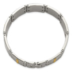 Men's Polished Textured Stainless Steel 14K Gold Accent Link Bracelet 18mm