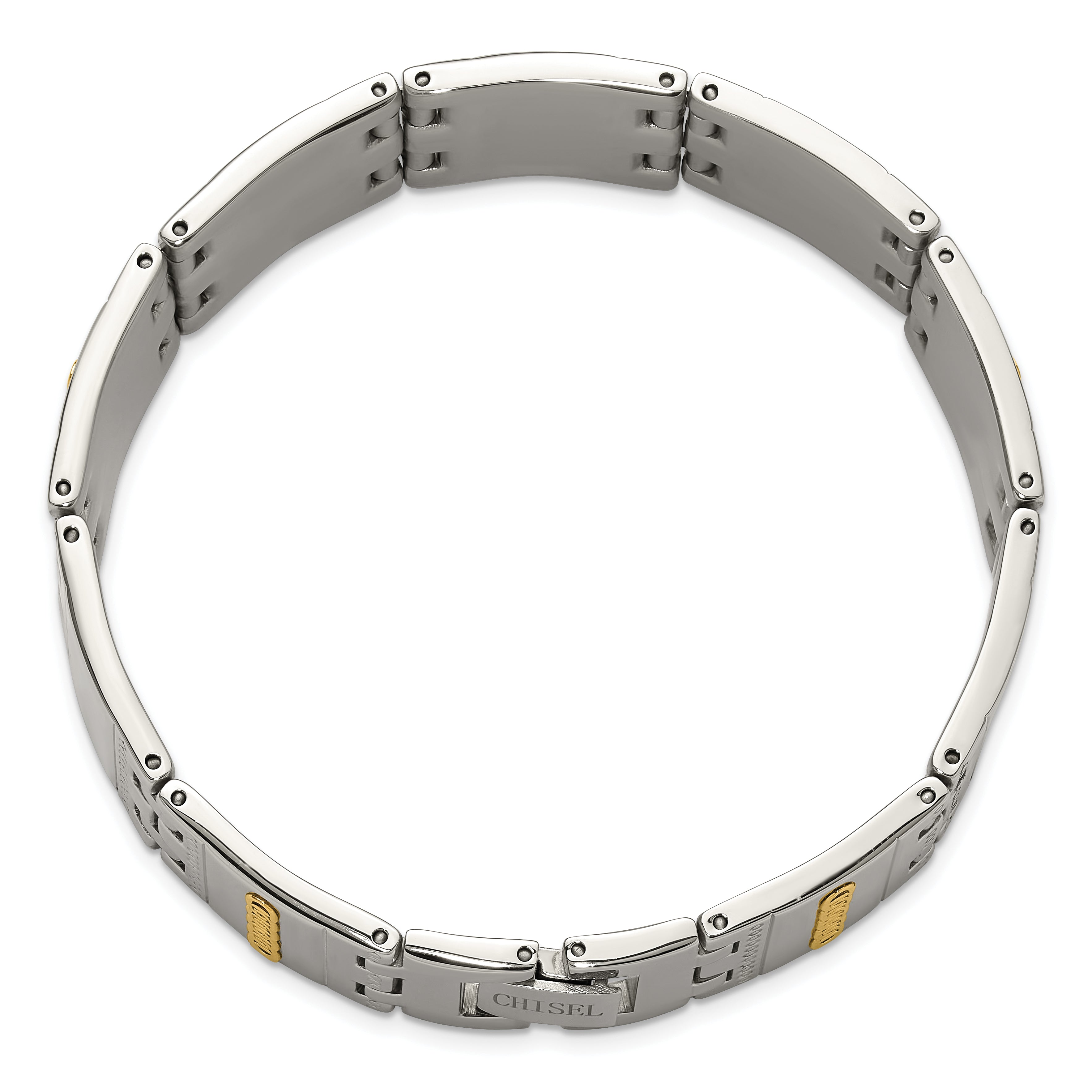 Men's Polished Textured Stainless Steel 14K Gold Accent Link Bracelet 18mm