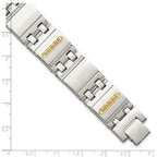 Men's Polished Textured Stainless Steel 14K Gold Accent Link Bracelet 18mm