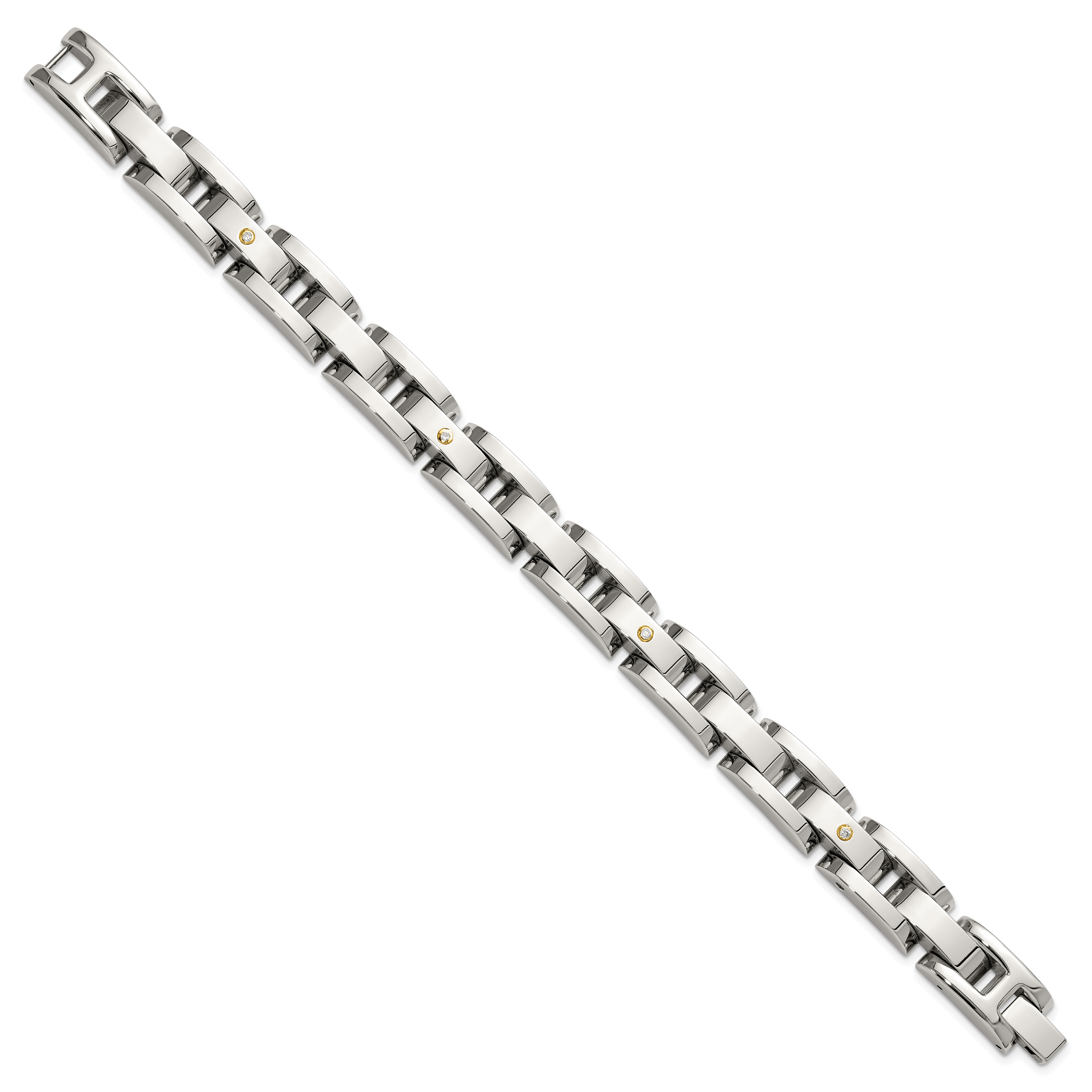 Men's Polished Diamond Stainless Steel Link Bracelet 11mm 8.25in