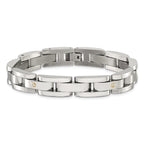 Men's Polished Diamond Stainless Steel Link Bracelet 11mm 8.25in