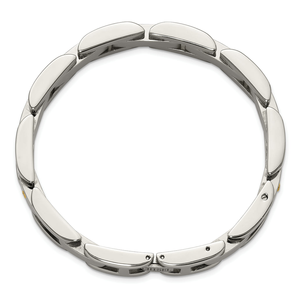Men's Polished Diamond Stainless Steel Link Bracelet 11mm 8.25in
