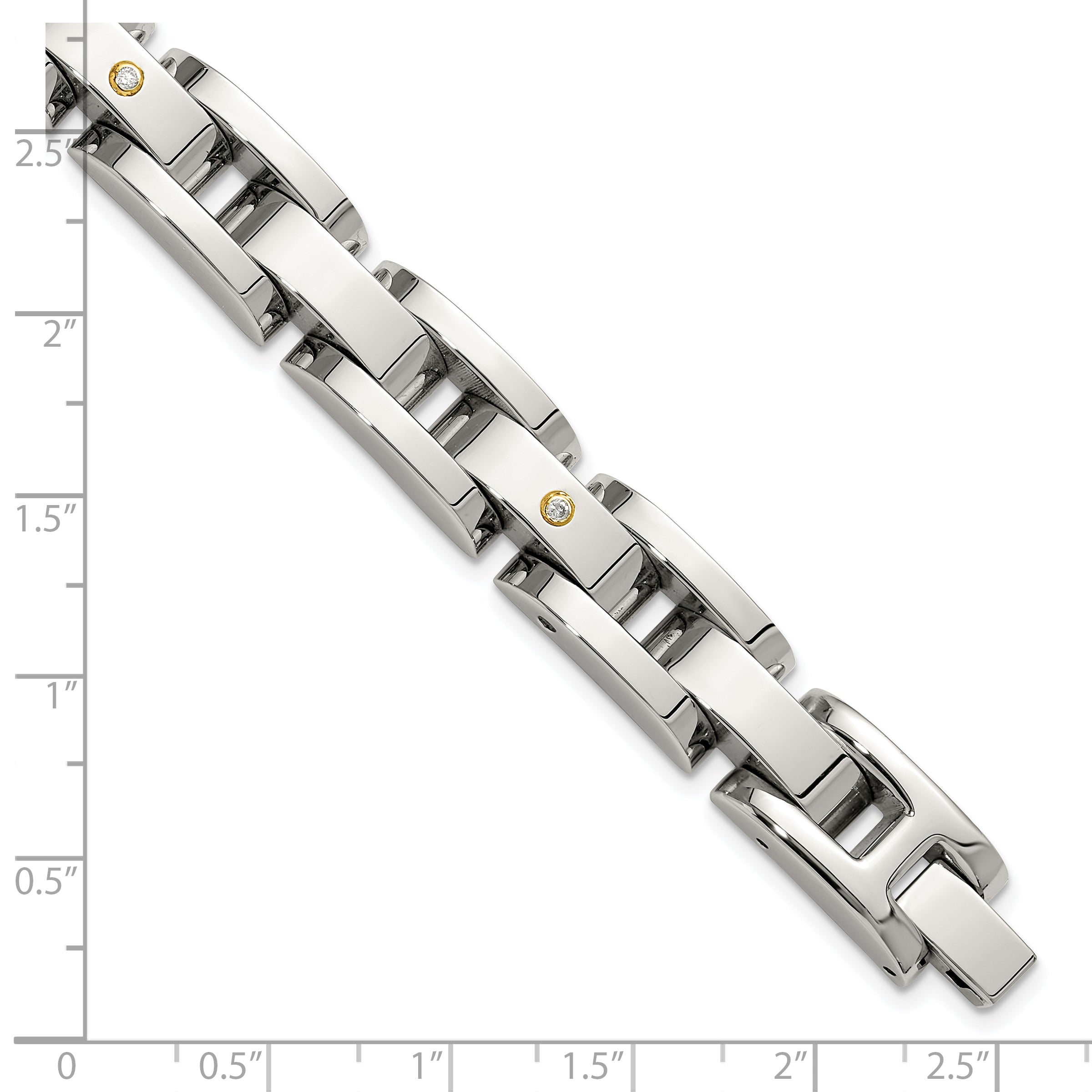 Men's Polished Diamond Stainless Steel Link Bracelet 11mm 8.25in
