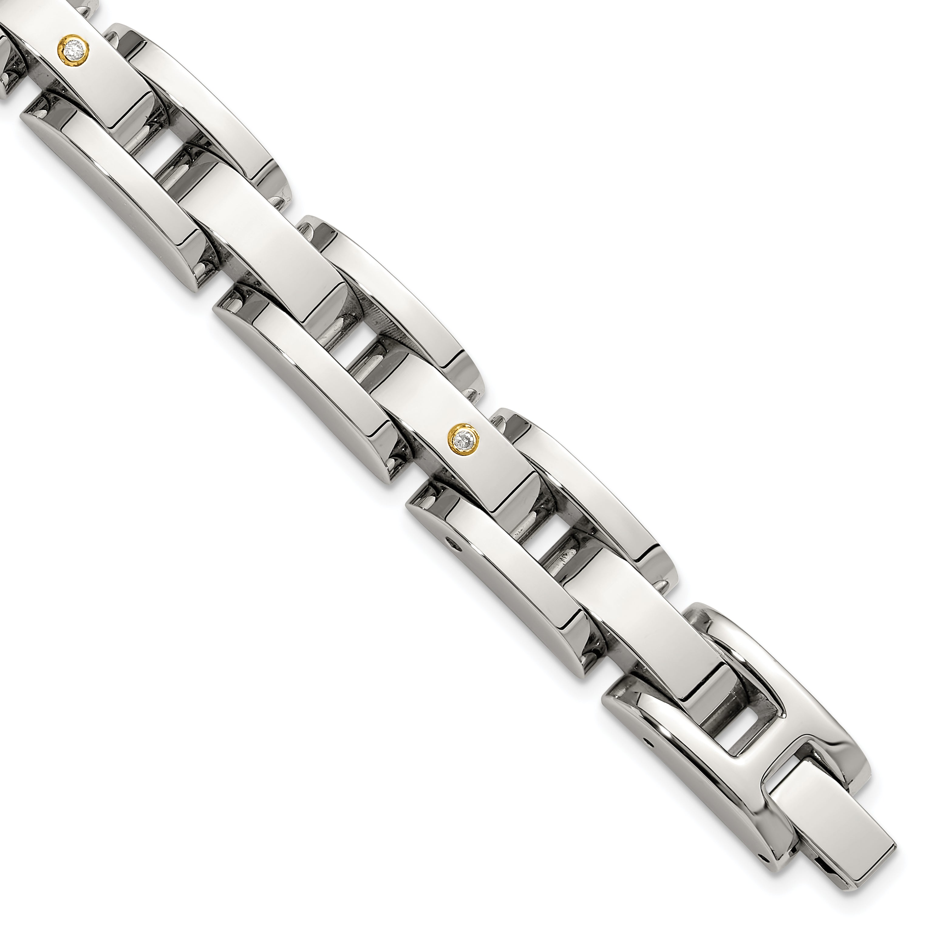 Men's Polished Diamond Stainless Steel Link Bracelet 11mm 8.25in Main image
