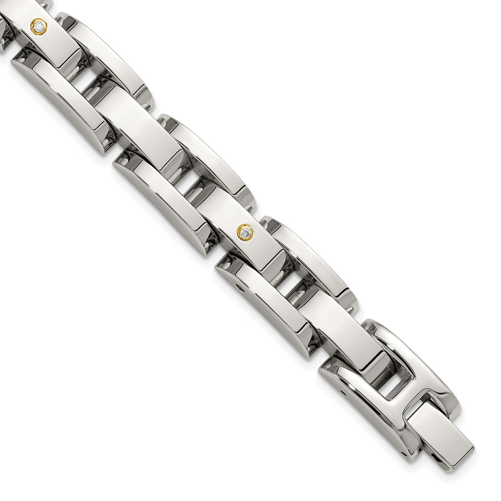 Men's Polished Diamond Stainless Steel Link Bracelet 11mm 8.25in