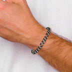Men's Brushed and Polished Black Stainless Steel Figaro Chain Bracelet 7.5mm