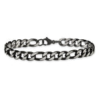 Men's Brushed and Polished Black Stainless Steel Figaro Chain Bracelet 7.5mm