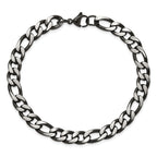 Men's Brushed and Polished Black Stainless Steel Figaro Chain Bracelet 7.5mm