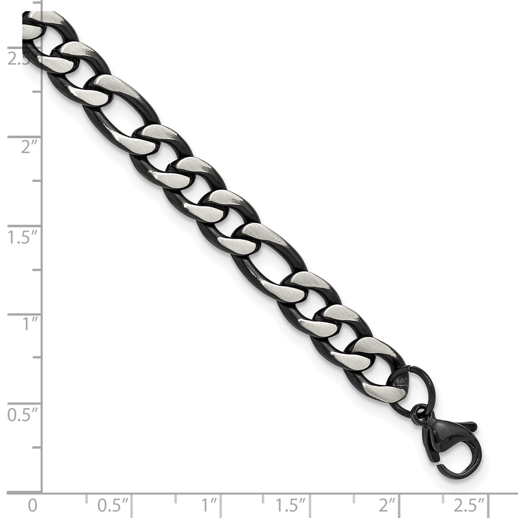 Men's Brushed and Polished Black Stainless Steel Figaro Chain Bracelet 7.5mm
