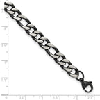 Men's Brushed and Polished Black Stainless Steel Figaro Chain Bracelet 7.5mm