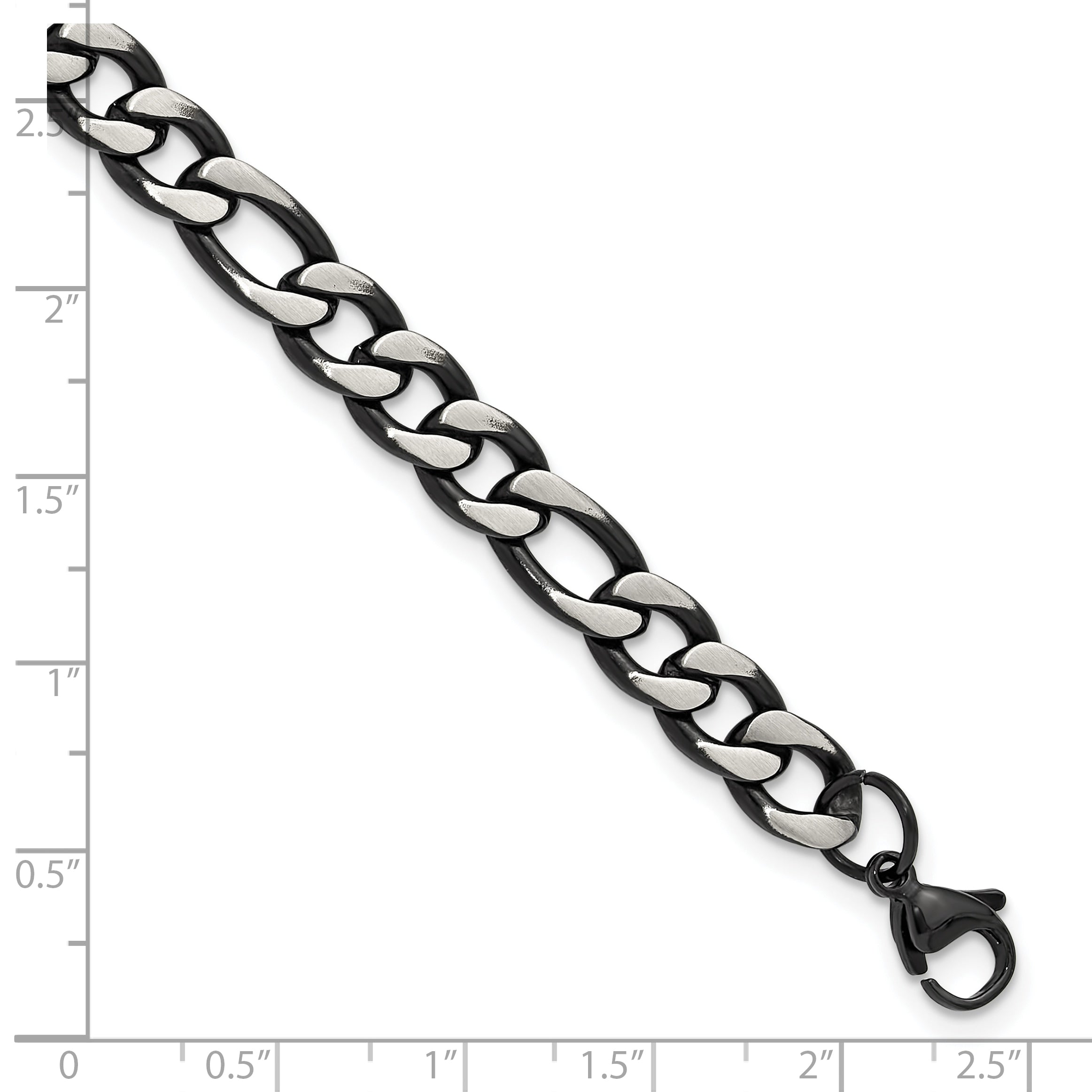 Men's Brushed and Polished Black Stainless Steel Figaro Chain Bracelet 7.5mm