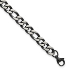 Men's Brushed and Polished Black Stainless Steel Figaro Chain Bracelet 7.5mm