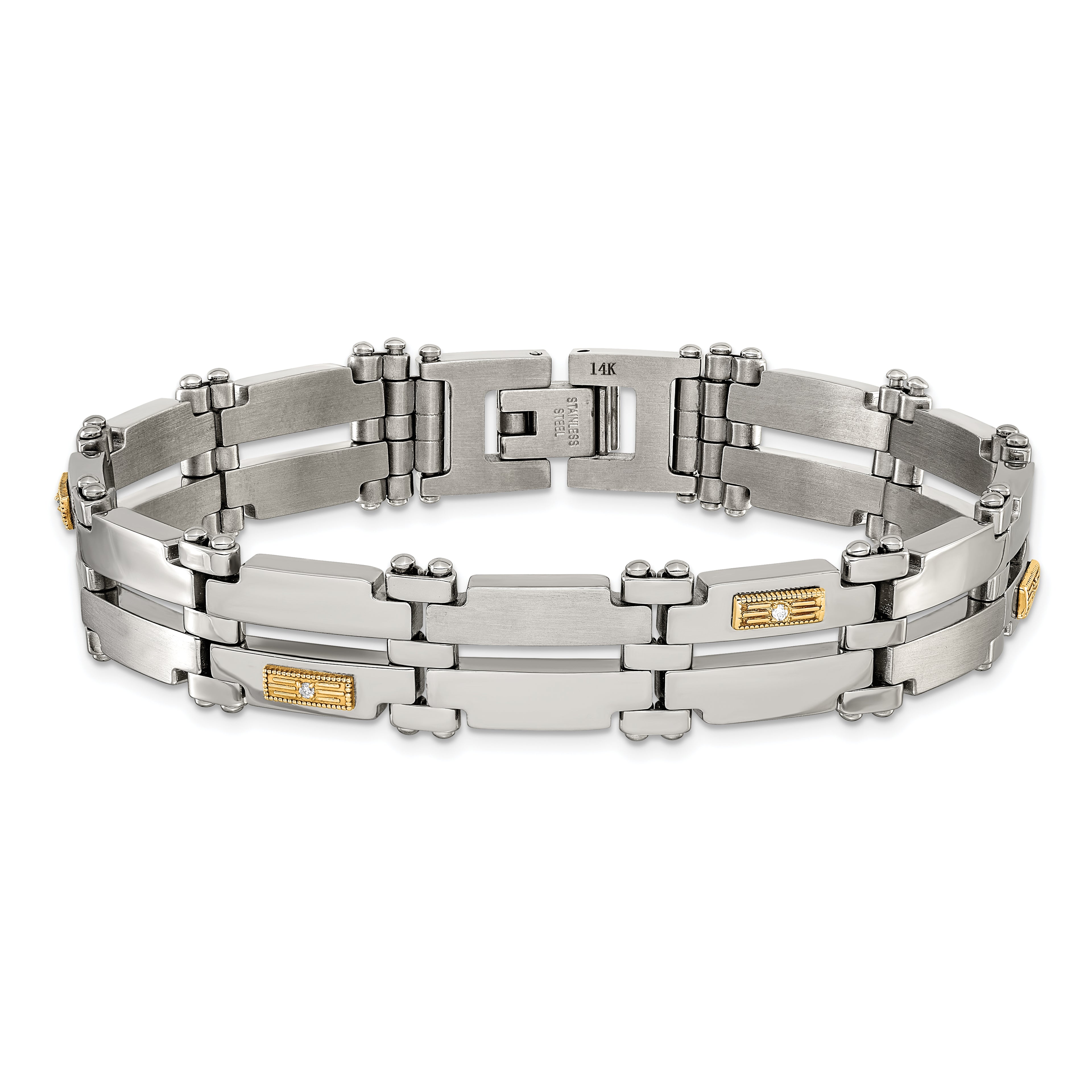 Men's Brushed and Polished Diamond Stainless Steel Bracelet 13.7mm