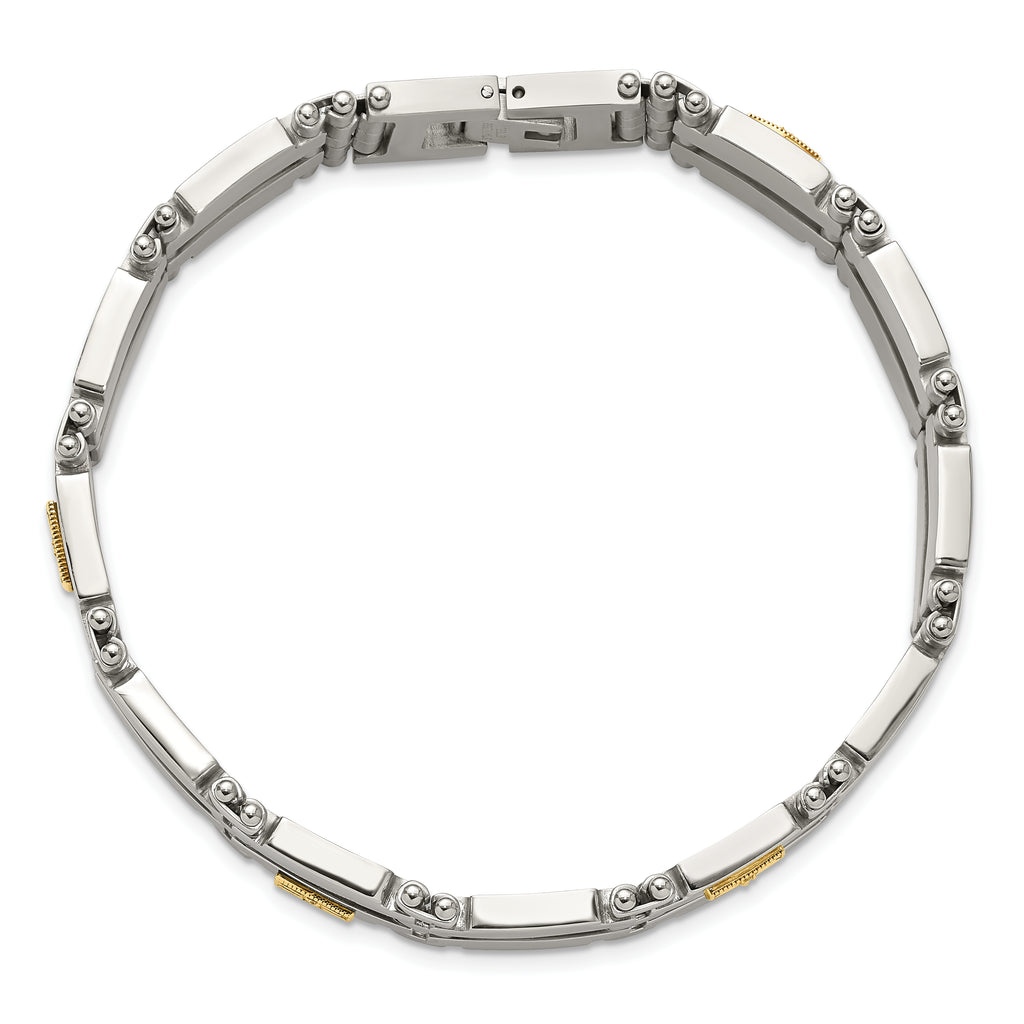 Men's Brushed and Polished Diamond Stainless Steel Bracelet 13.7mm