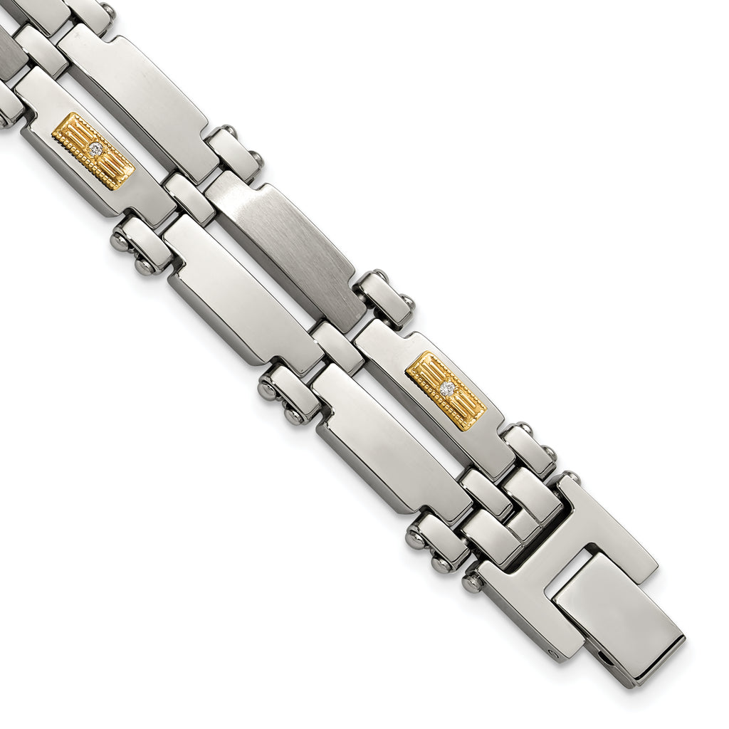 Men's Brushed and Polished Diamond Stainless Steel Bracelet 13.7mm