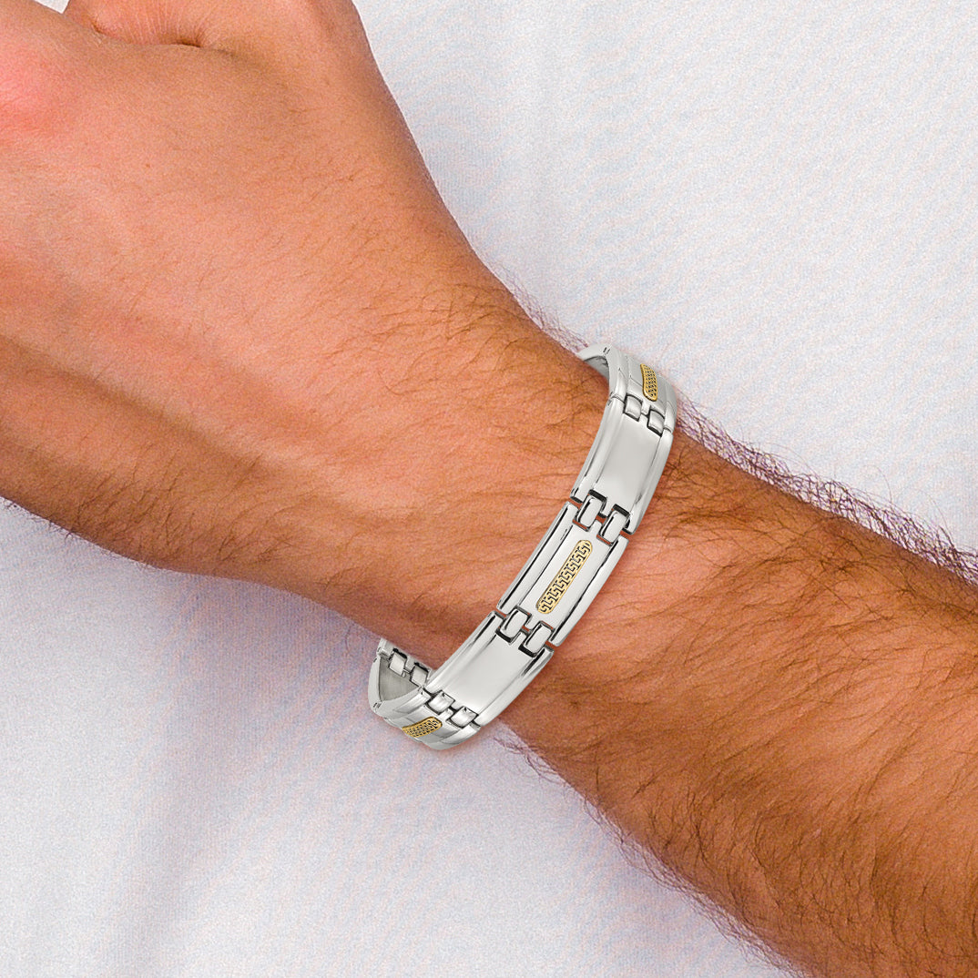 Men's Polished Stainless Steel 14K Gold Accent Link Bracelet 12.5mm