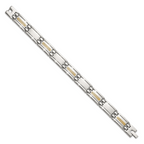 Men's Polished Stainless Steel 14K Gold Accent Link Bracelet 12.5mm