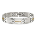 Men's Polished Stainless Steel 14K Gold Accent Link Bracelet 12.5mm