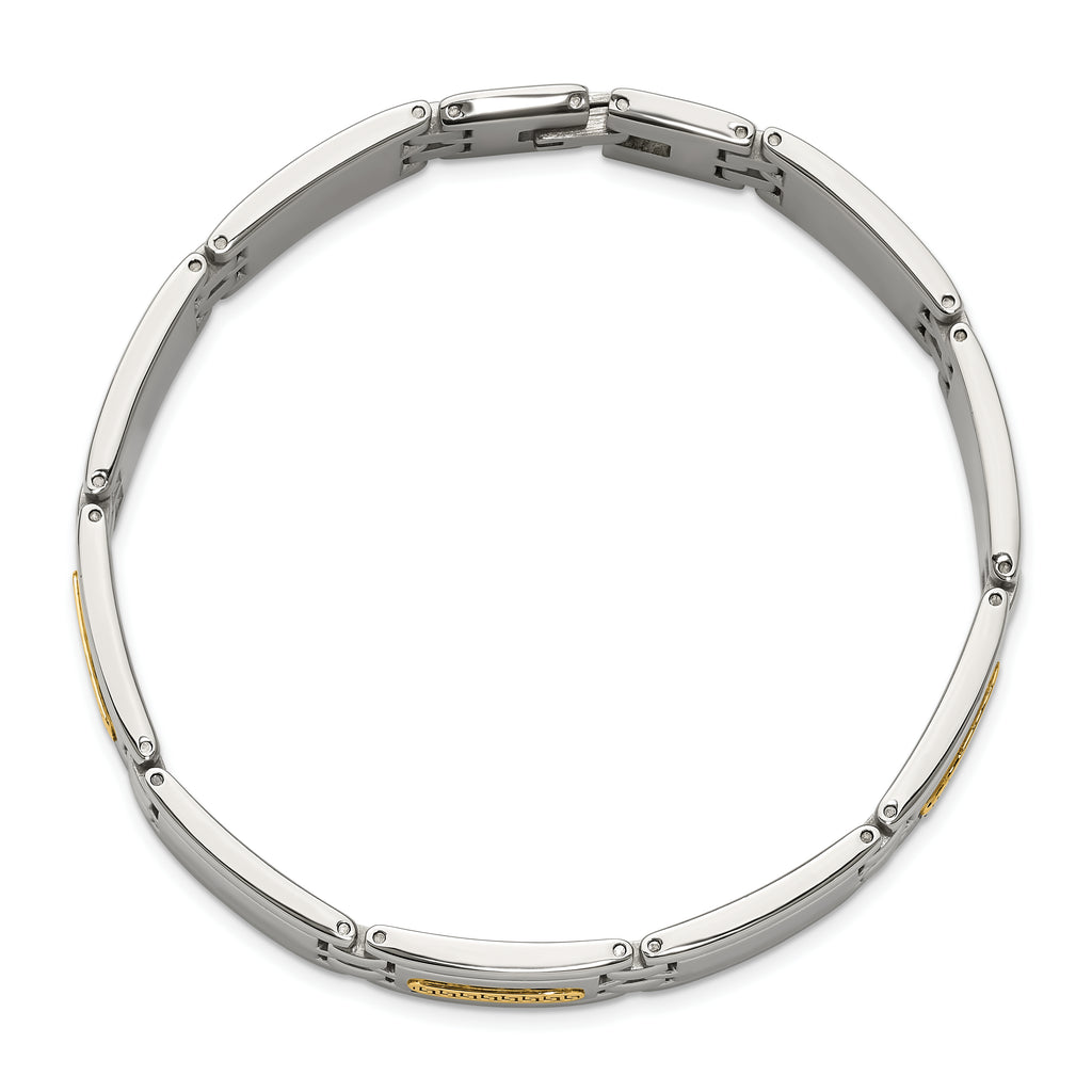Men's Polished Stainless Steel 14K Gold Accent Link Bracelet 12.5mm