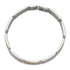 Men's Polished Stainless Steel 14K Gold Accent Link Bracelet 12.5mm