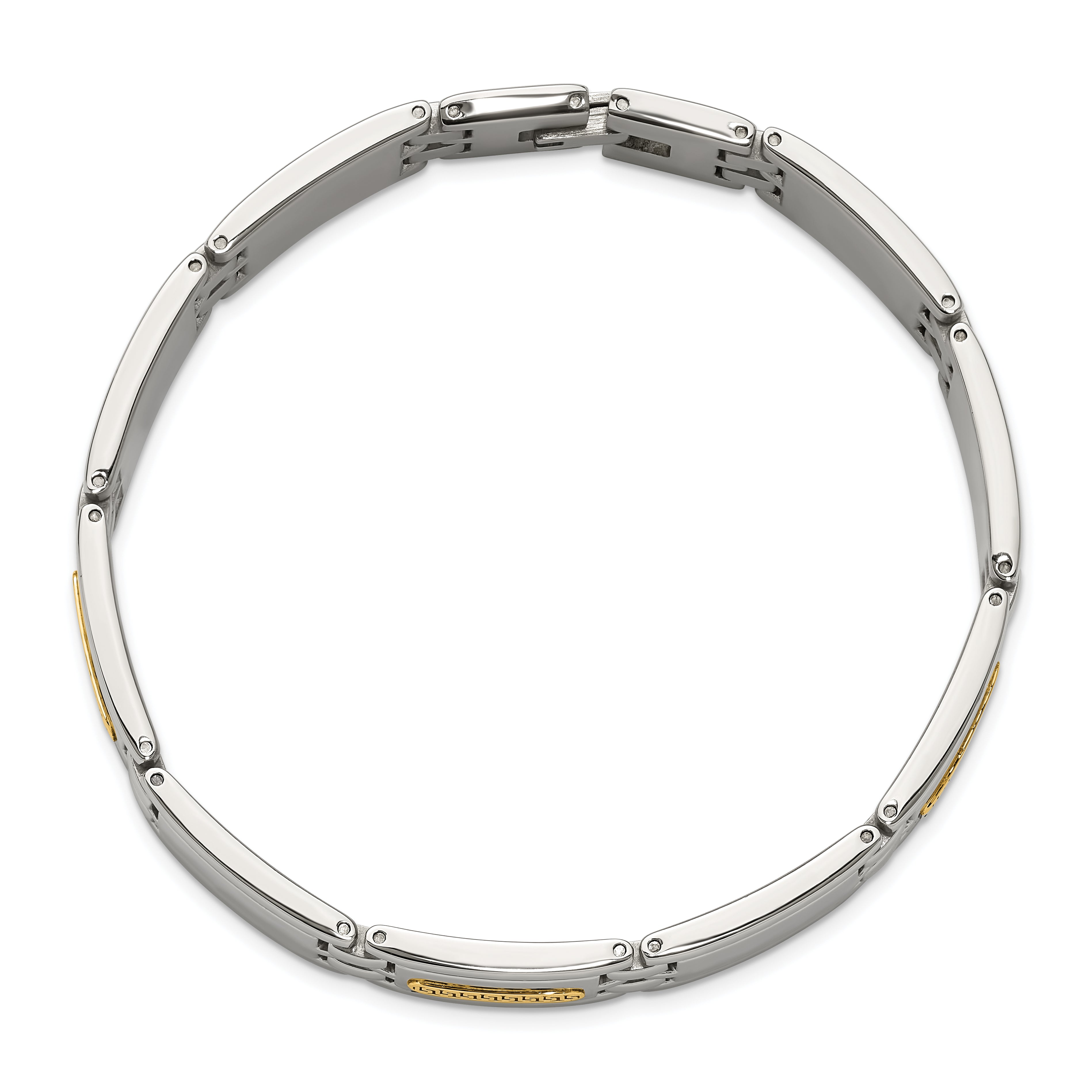 Men's Polished Stainless Steel 14K Gold Accent Link Bracelet 12.5mm