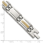 Men's Polished Stainless Steel 14K Gold Accent Link Bracelet 12.5mm