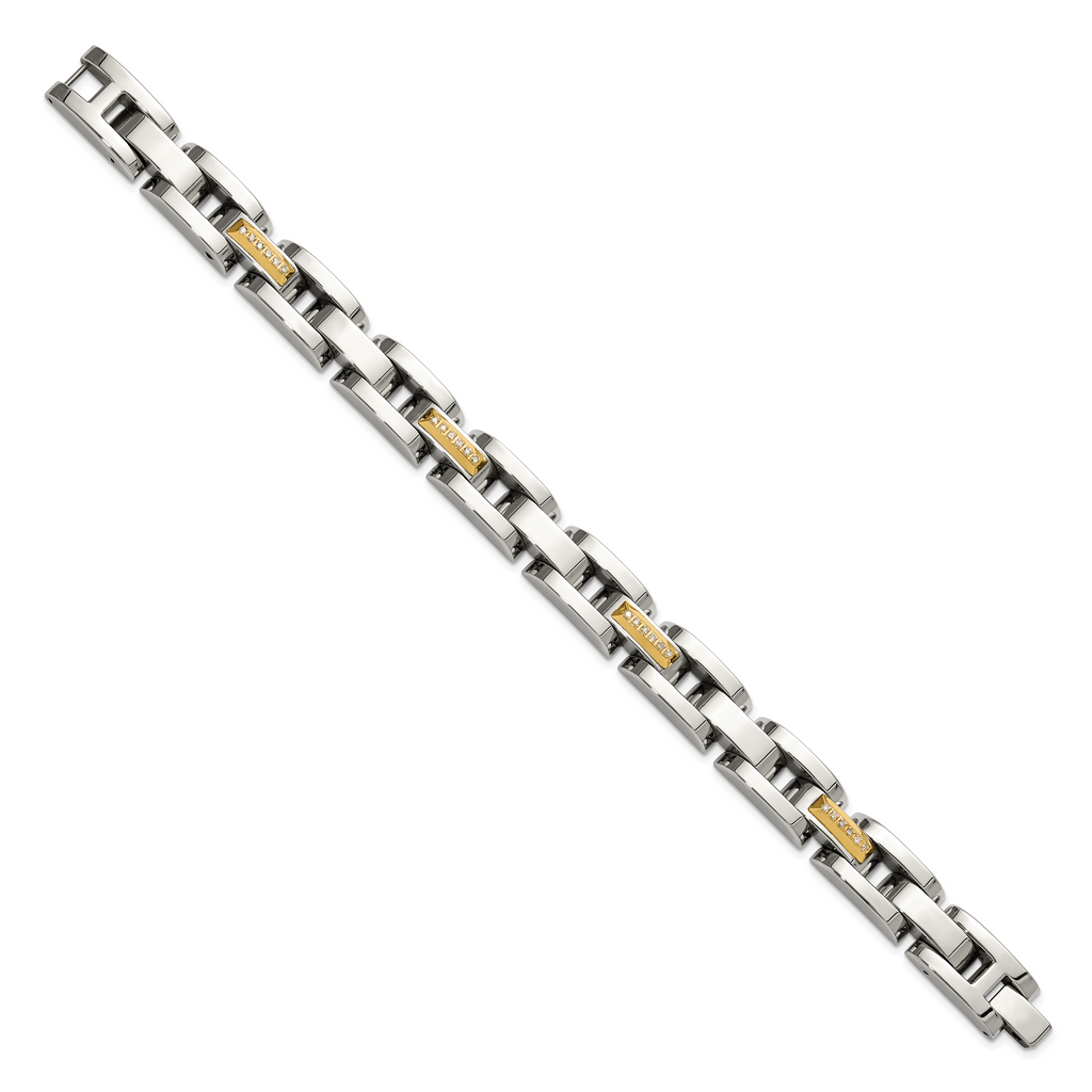 Men's Polished Diamond Stainless Steel Link Bracelet 11mm 8.25in