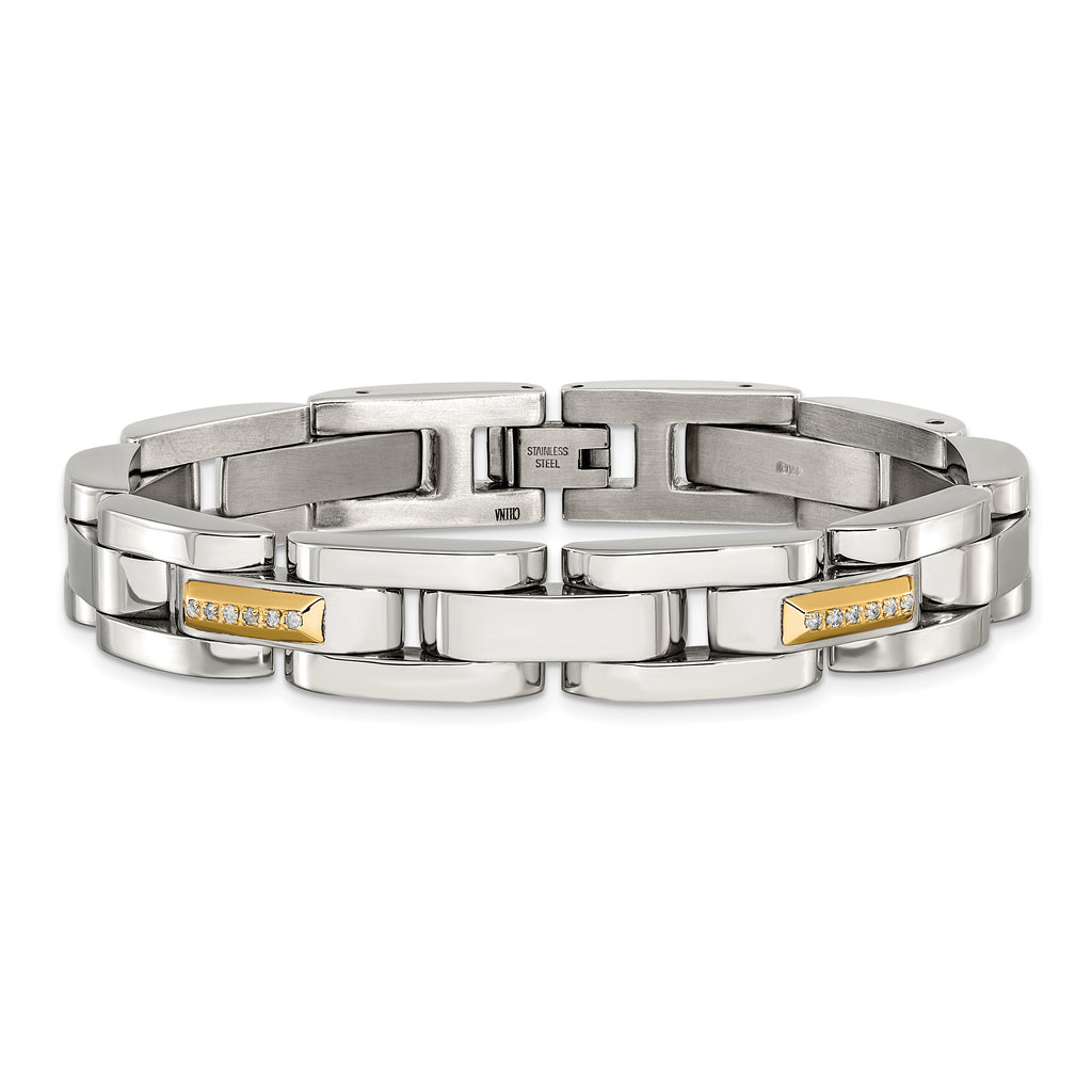 Men's Polished Diamond Stainless Steel Link Bracelet 11mm 8.25in