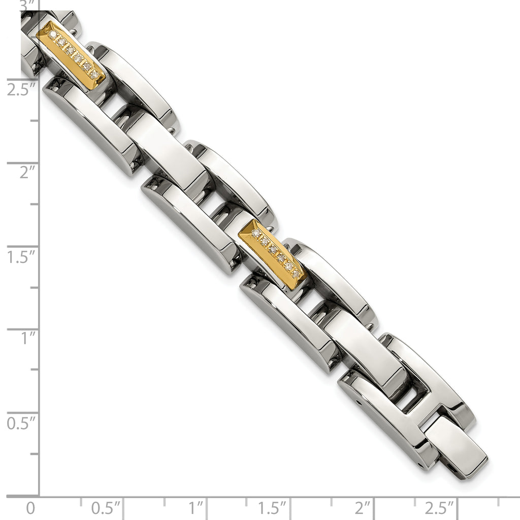 Men's Polished Diamond Stainless Steel Link Bracelet 11mm 8.25in