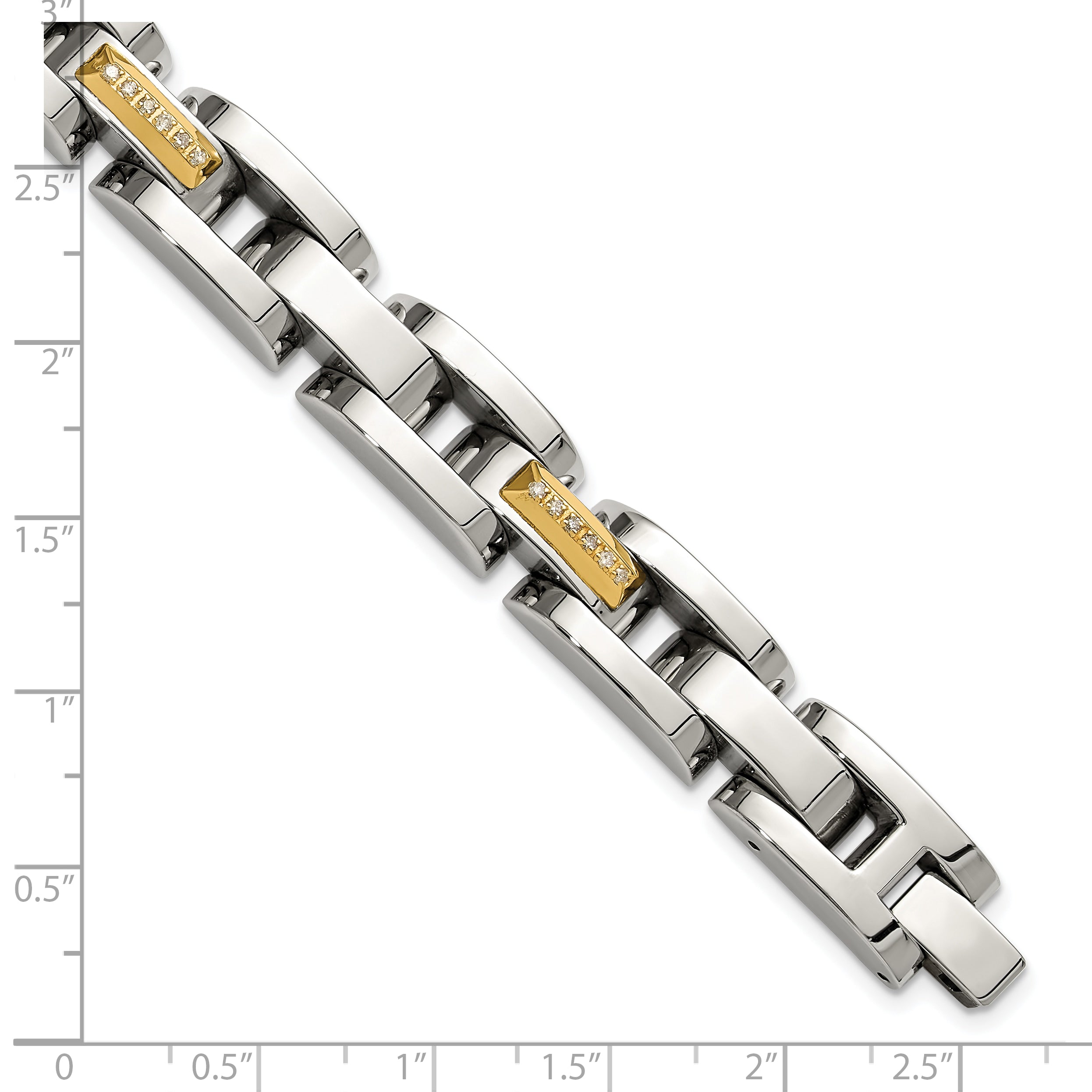 Men's Polished Diamond Stainless Steel Link Bracelet 11mm 8.25in