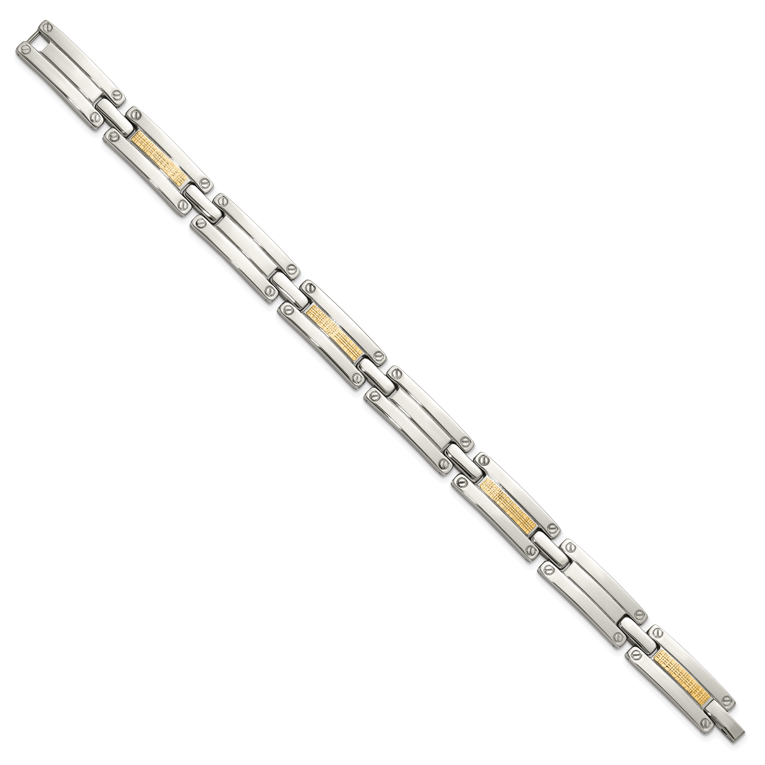 Men's Polished Stainless Steel 14K Gold Accent Link Bracelet 10mm 8.5in Secondary image