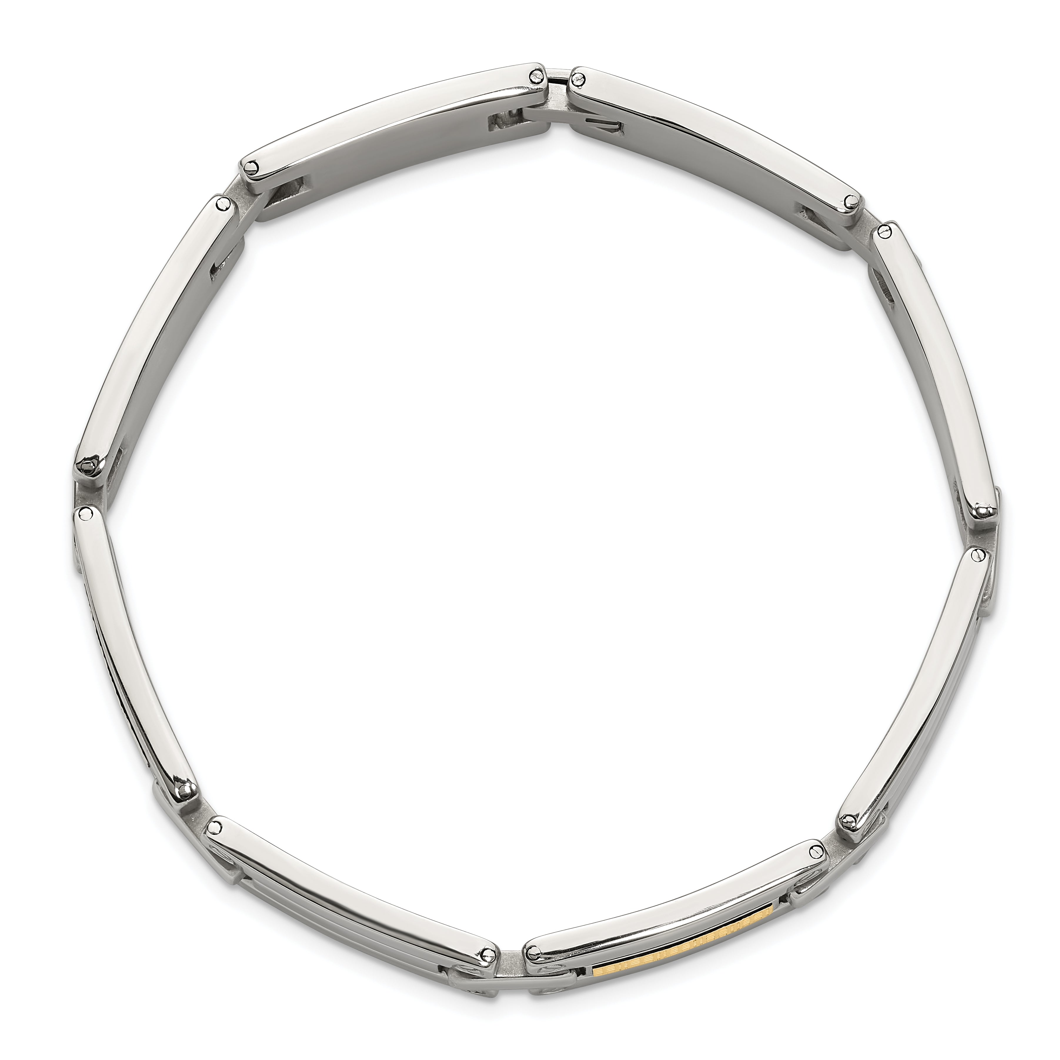 Men's Polished Stainless Steel 14K Gold Accent Link Bracelet 10mm 8.5in