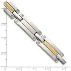 Men's Polished Stainless Steel 14K Gold Accent Link Bracelet 10mm 8.5in