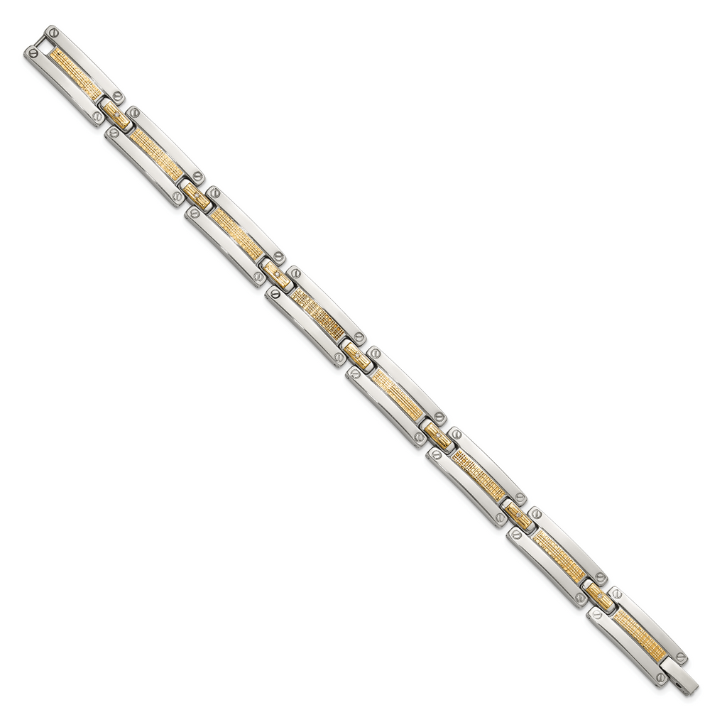 Men's Polished Diamond Stainless Steel Link Bracelet 10mm 8.5in