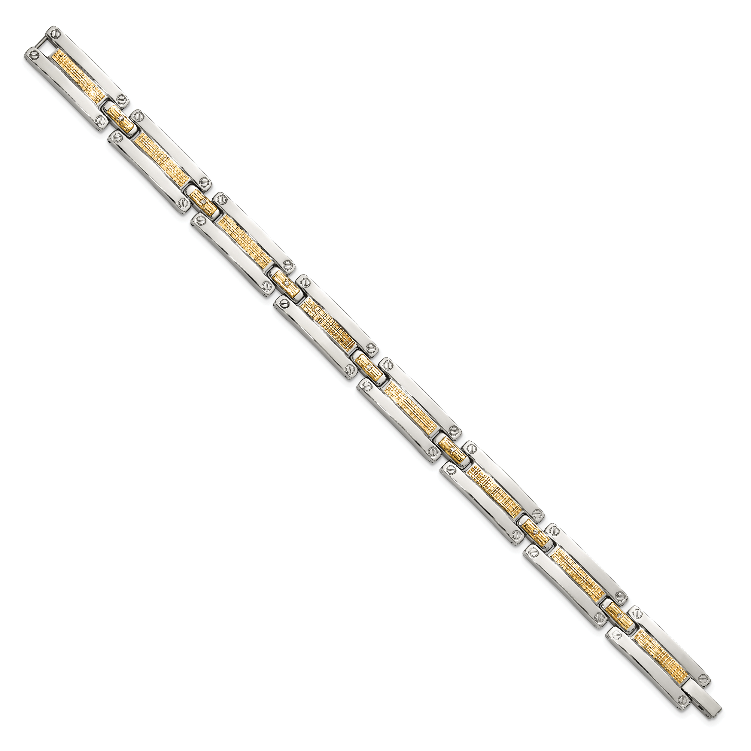 Men's Polished Diamond Stainless Steel Link Bracelet 10mm 8.5in
