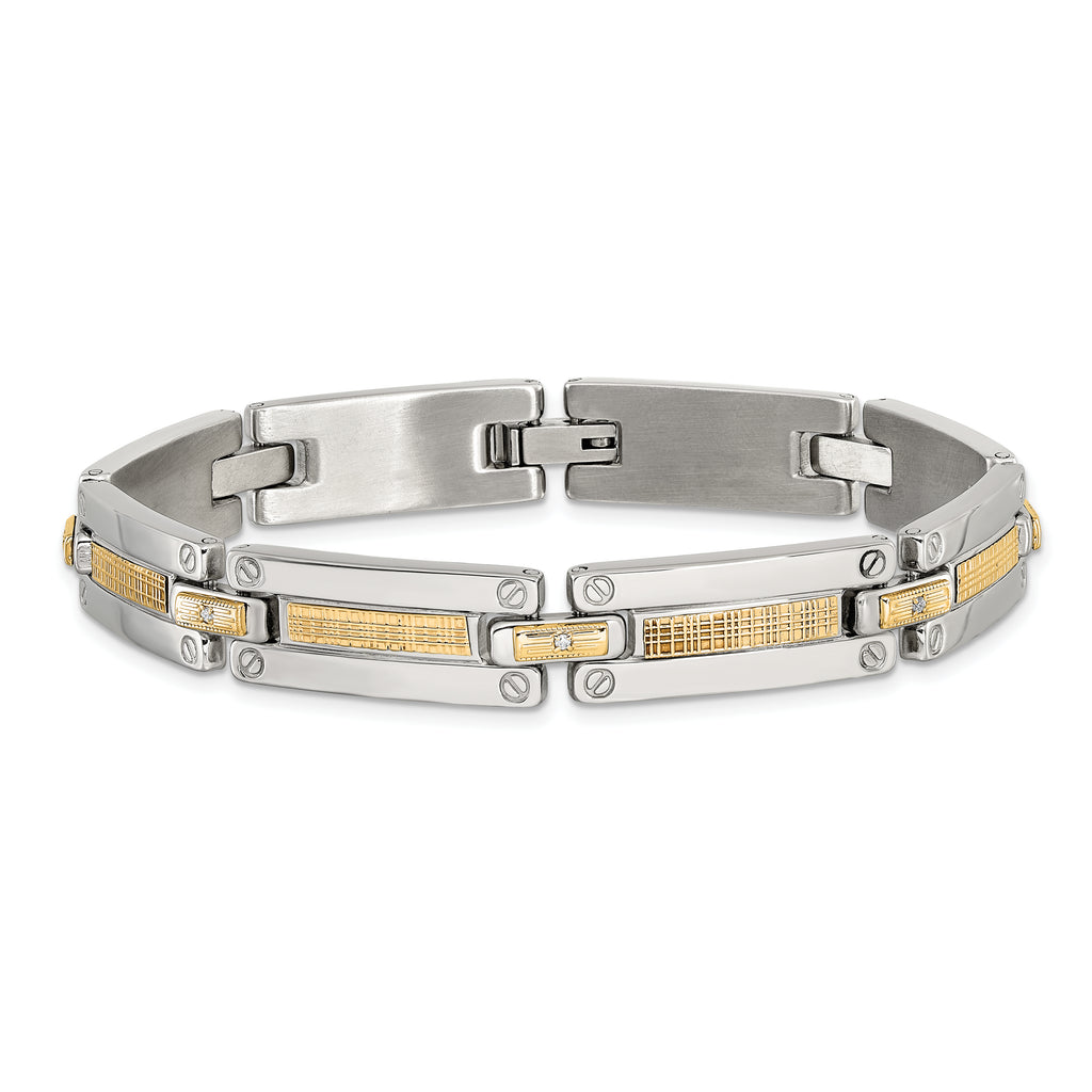 Men's Polished Diamond Stainless Steel Link Bracelet 10mm 8.5in