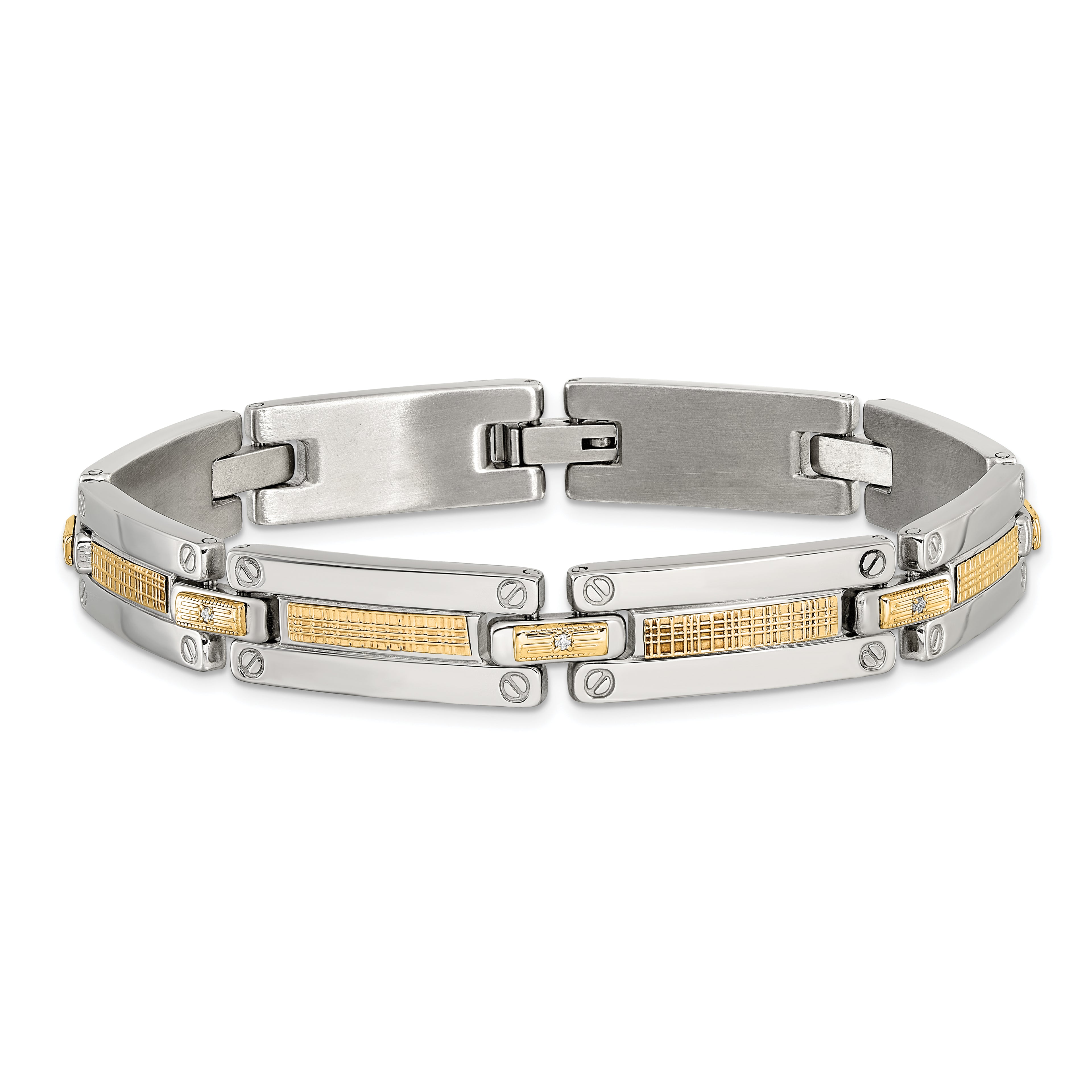 Men's Polished Diamond Stainless Steel Link Bracelet 10mm 8.5in