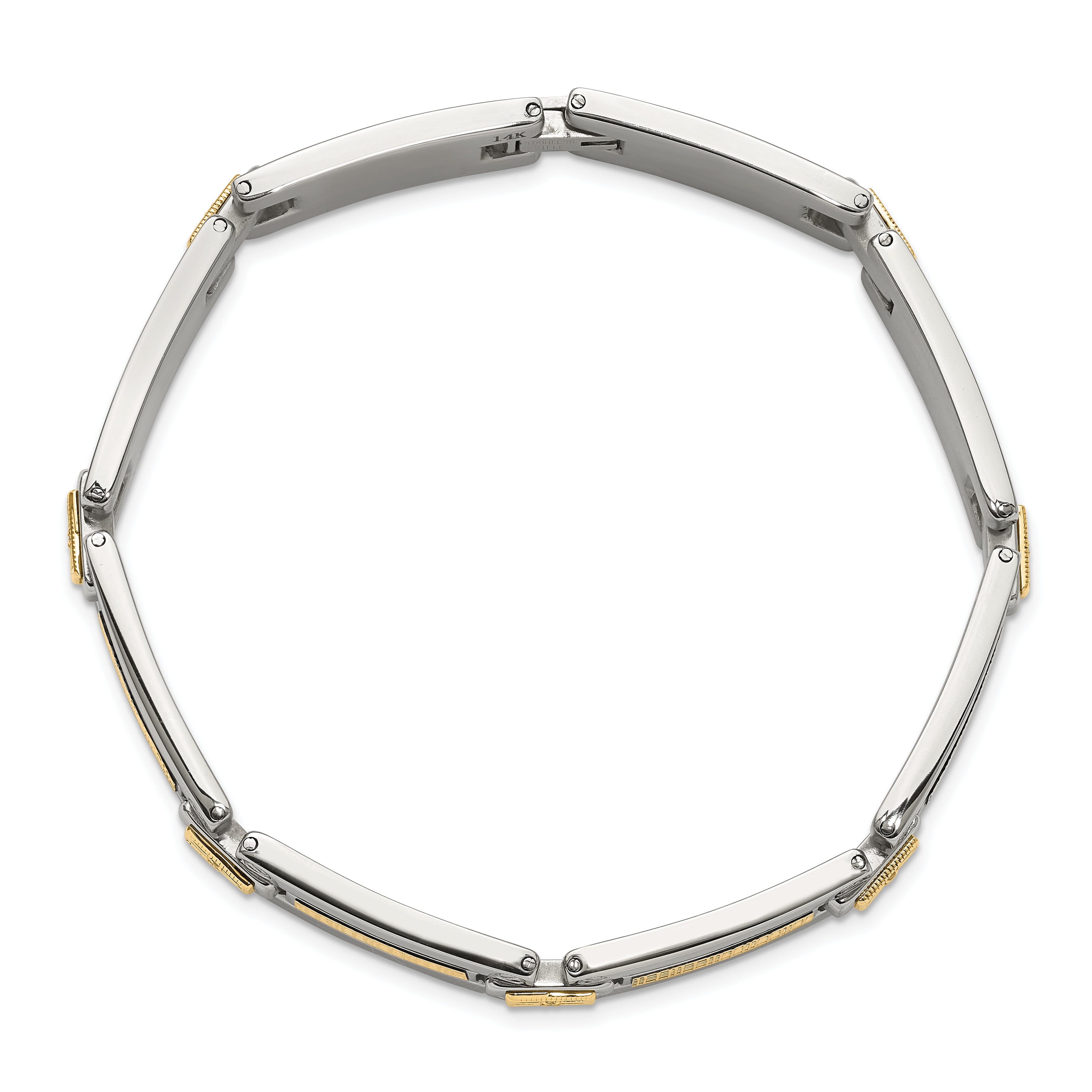 Men's Polished Diamond Stainless Steel Link Bracelet 10mm 8.5in